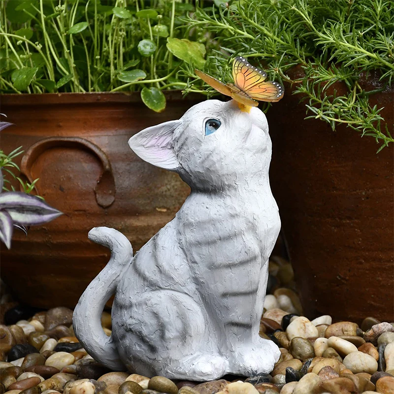 

Night Lamp Butterfly Cat Light LED Night Lamp Fairy Figurine Decoration Resin Animal Sculpture Ornaments for Patio Yard Lawn