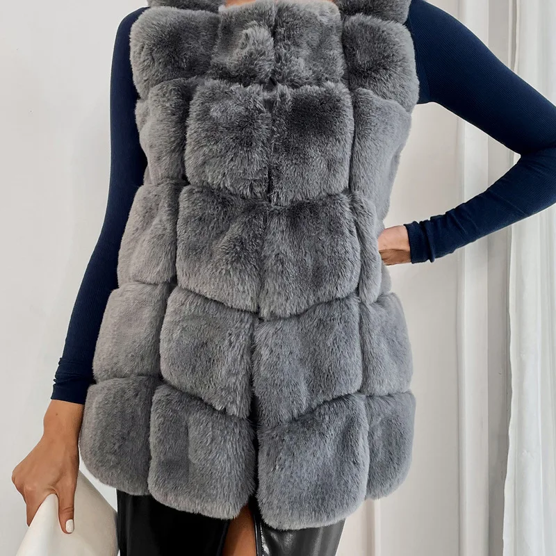 2022 Women's fur vest splicing warm temperament commuter wool vest