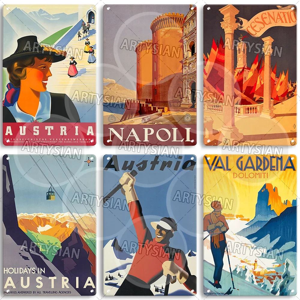 Дорожные постеры ИТАЛИЯ Австрия Металлический знак ASSISI NAPOLI VENEZIA FERRARA ABRUZZO ROME SANREMO