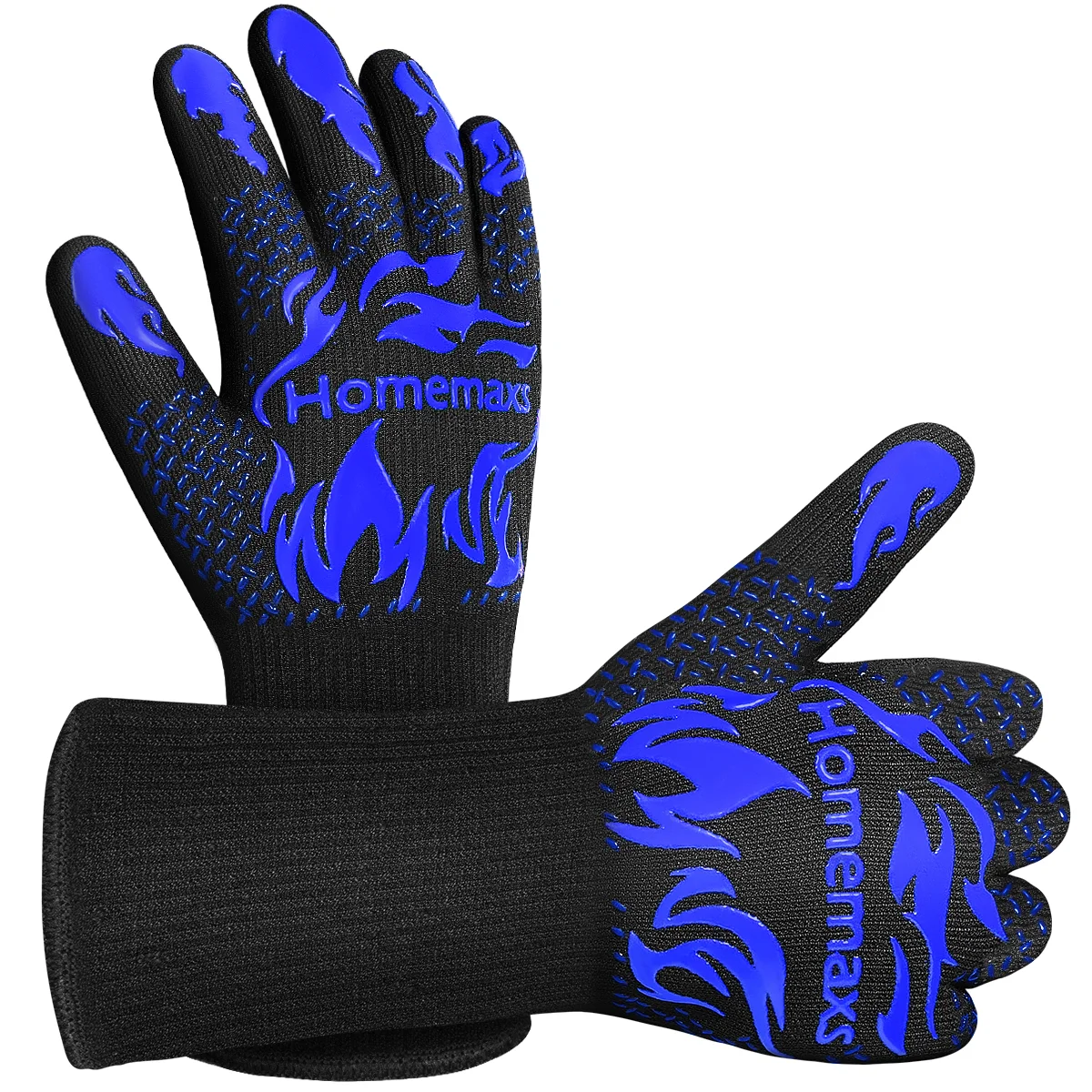

1 Pair of Oven Mitts Heat Resistant High To 800℃ Grilling (Blue + Black)
