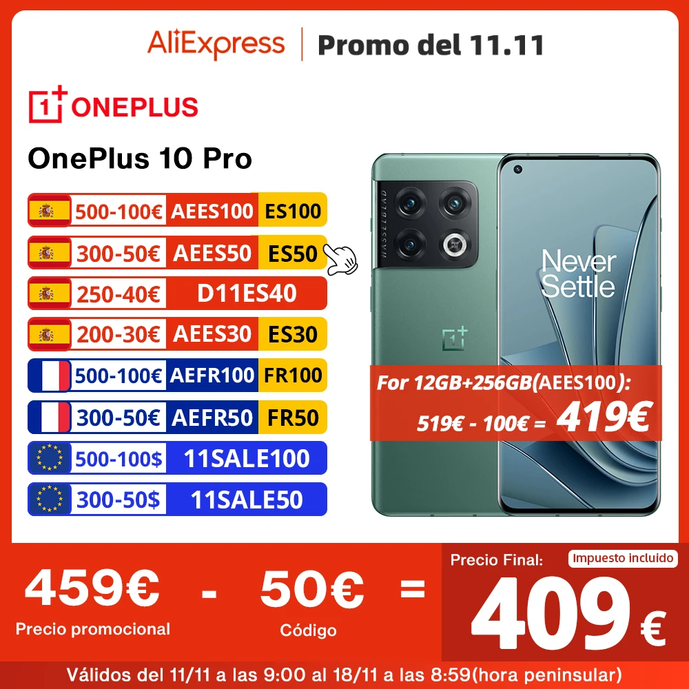 OnePlus 10 Pro Versión Global Teléfono Móvil Snapdragon 8 Gen 1 5G Pantalla AMOLED de 6.7'' 120Hz Carga SUPERVOOC 80W 65W