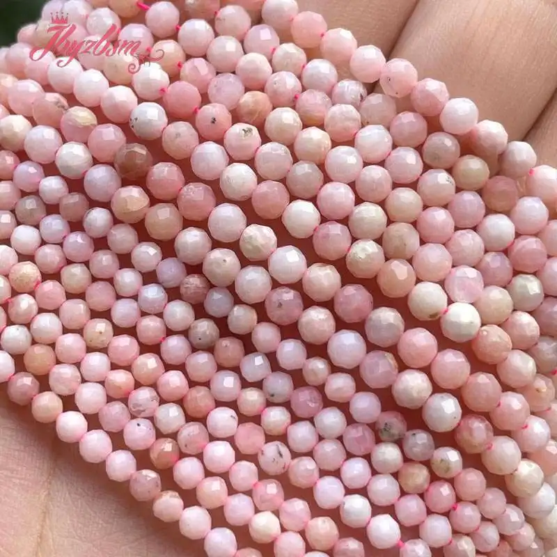 

2/3/4mm Round Faceted Pink Opal Tiny Natural Stone Spacer Beads for DIY Accessories Charm Bracelet Necklace Jewelry Making 15"