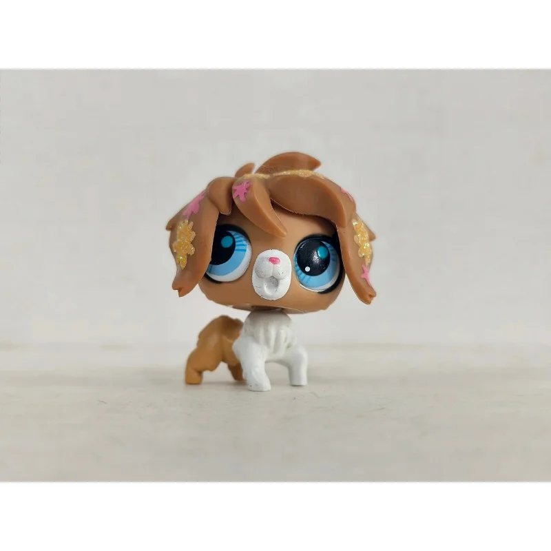 Фигурка LPS Коричневая Белая Собака Голубые глаза # Игрушка Littlest Pet Shop 7070
