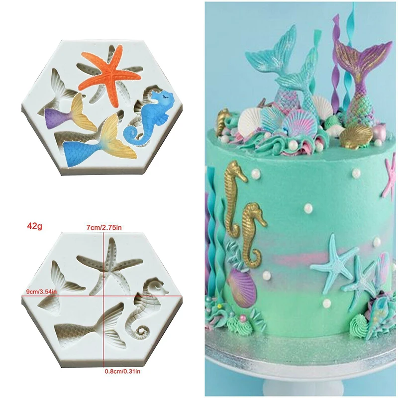 

Silicone Fondant Cake Topper Mold Ocean Theme Mermaid Shaped Chocolate Candy Mould Decor Kitchen Tools Accessories