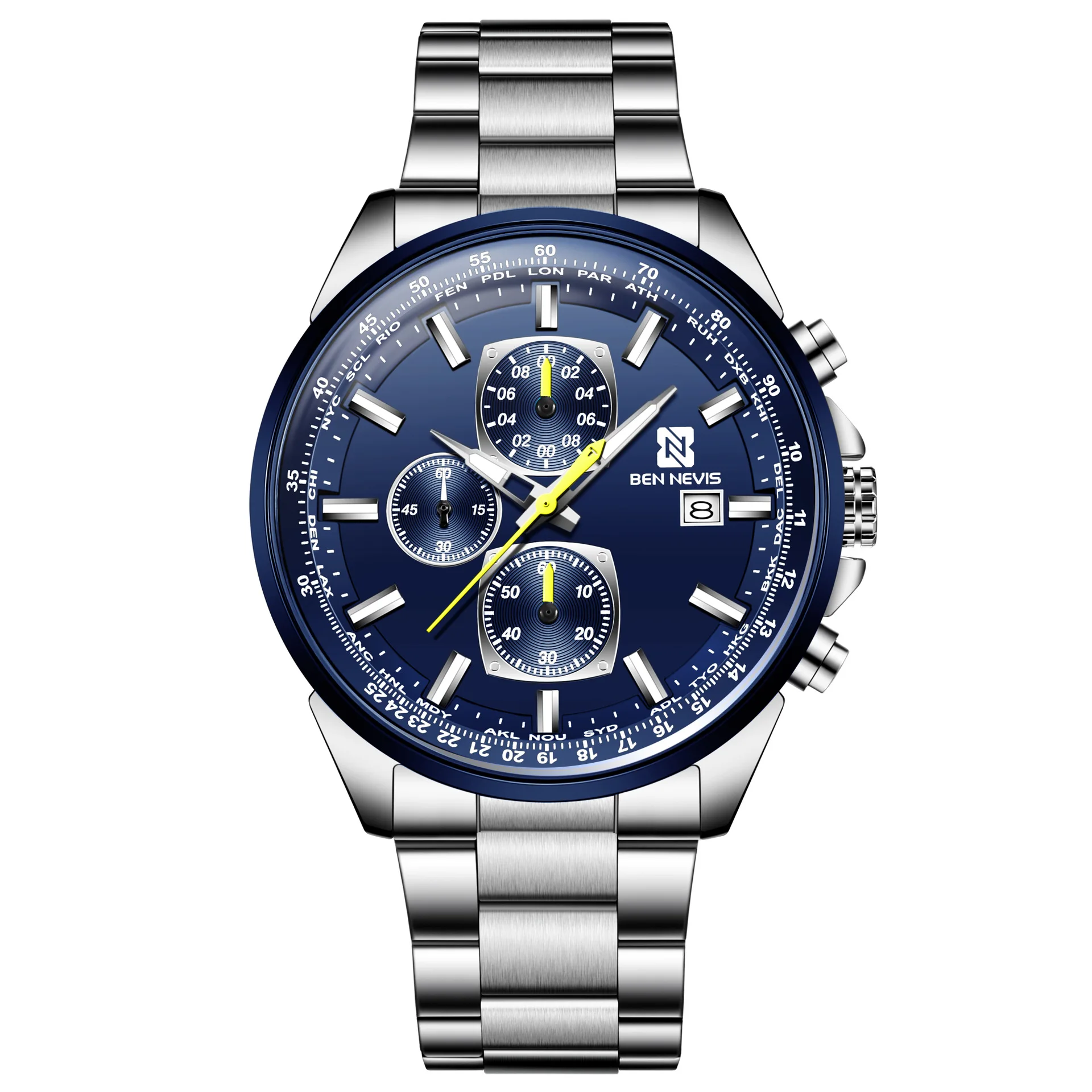BEN NEVIS Fashion Business Men's Watch Waterproof Quartz Watch Multifunctional Steel Band Watch