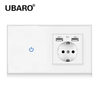 ubaro eu uk standard tempered crystal glass sensor button wall panel light touch switch with usb socket electrical power outlet