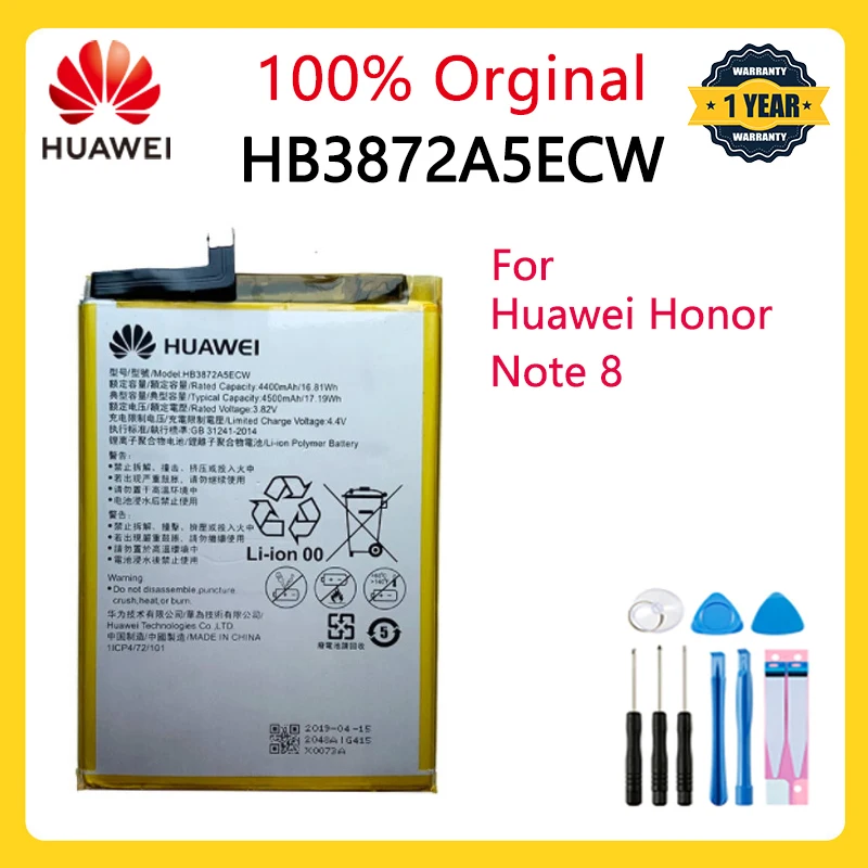

100% Оригинальный аккумулятор Huawei HB3872A5ECW 4500 мАч, аккумулятор для телефона Huawei Honor Note 8, Сменный аккумулятор для мобильного телефона, батареи