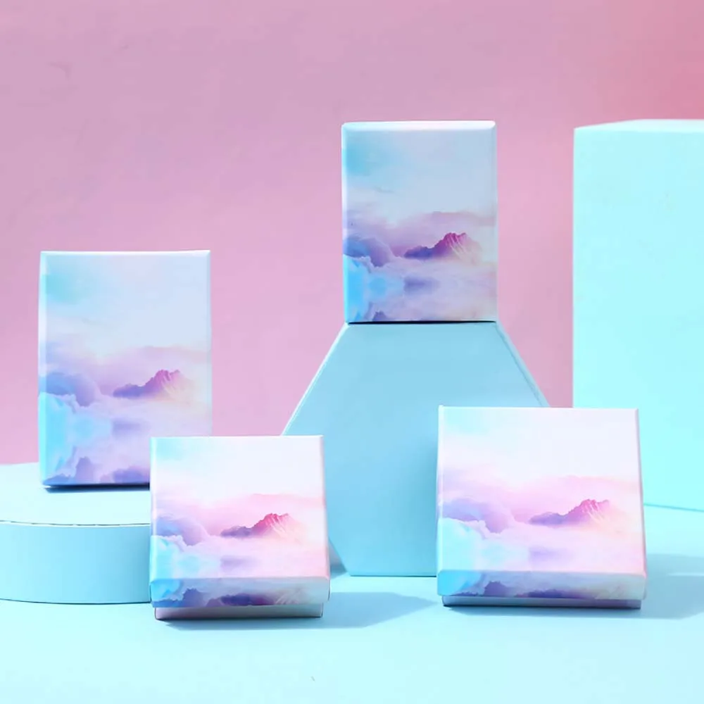 24Pcs Rectangle Packaging Jewelry Box Rainbow Cardboard Present Gift Boxes Case with Sponge Inside For Necklace Earrings Rings