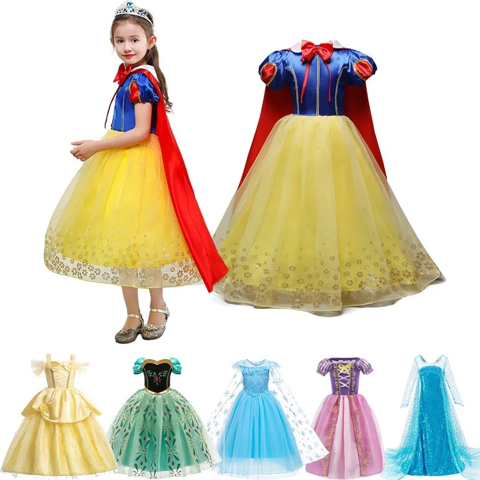 

Baby Girl Princess Dress Kids Snow White Rapunzel Anna Elsa Belle Dress Children Cosplay Birthday Party Costume Fancy 2-10 Years