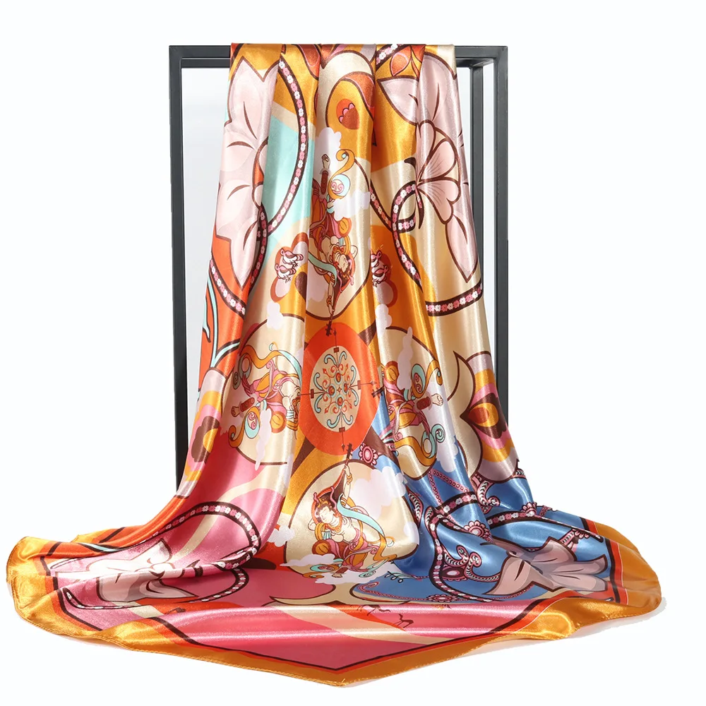Luxury Brands Silk Scarves Women Foulard 90cm Square Head Hijab Shawl Bandanna Female Wrap Muffler Pareo FJ683 |