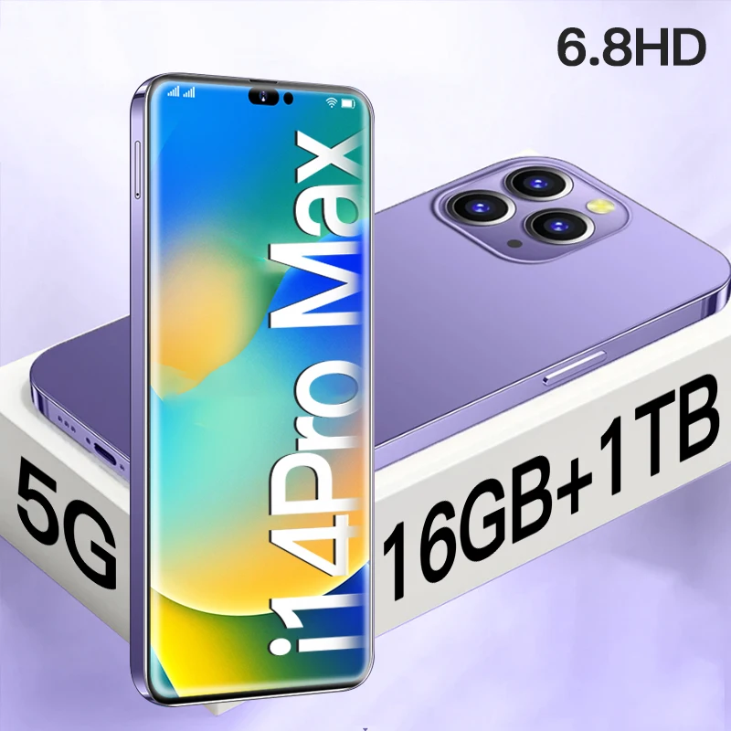 

Brand New 14 Pro Max Smartphone 5G 6.8 inch Full Screen Face ID 16GB+1TB Mobile Phones Global Version 4G 5G Cell Phone
