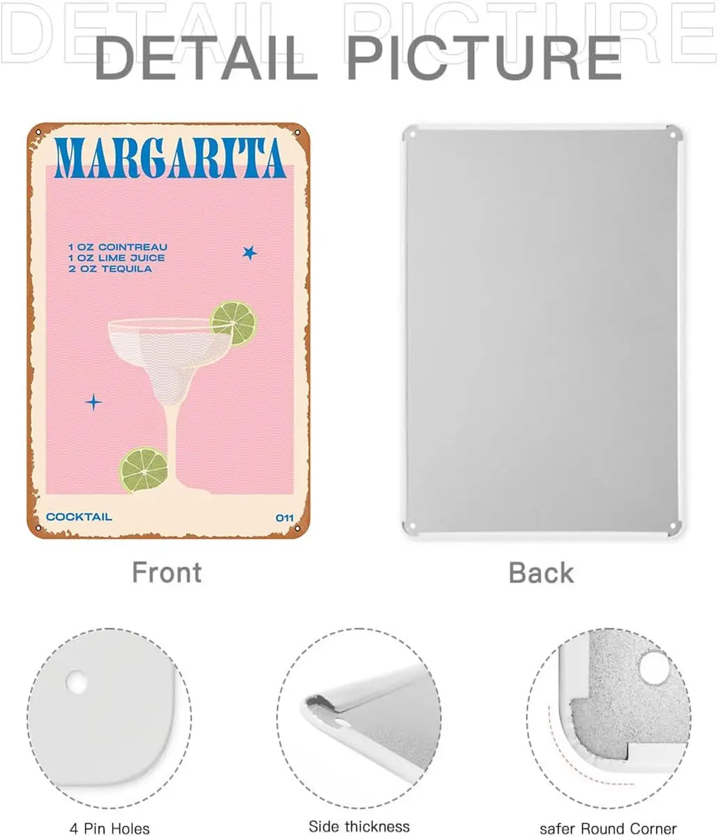 Ретро Cocktl Mrgrt Metl Sgn Wll rt Pub Br Home Decor Tn Sgns Prnt 8nch * 12nch