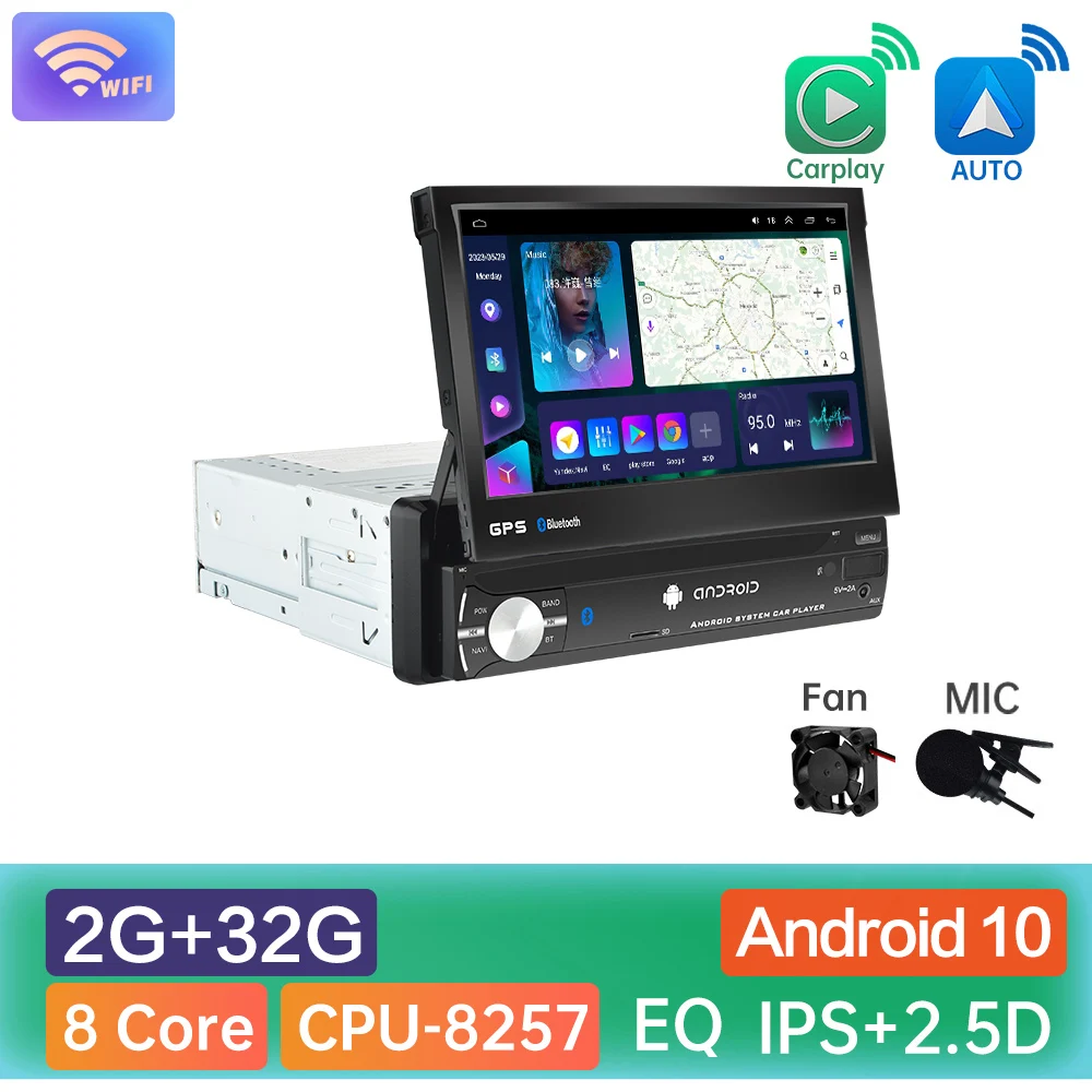 

Автомагнитола 1 Din CarPlay GPS навигация IPS выдвижной экран 1 Din Android 12 мультимедийный плеер универсальный Аудио Видео 5G WIFI BT
