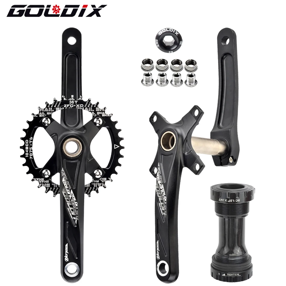 GOLDIX 104BCD Wide & Narrow Tooth Mountain Bike Parts Crankset 170/175mm Cranks Round/Oval Chainrings 32T/34T/36T/38T MTB