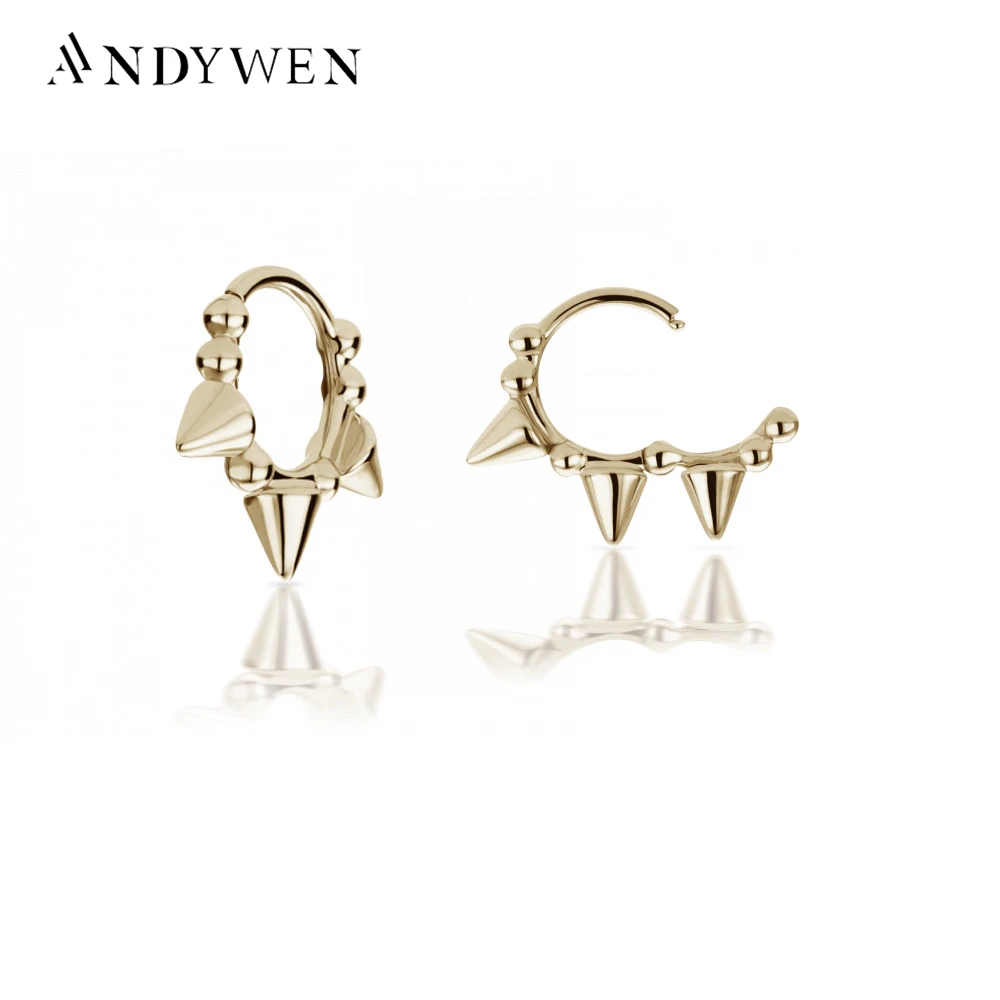 ANDYWEN 925 Sterling Silver 7.5mm Triple Short Spike Granulated Clicker Huggies Hoops Circle Women Loops Earring Luxury Jewelry