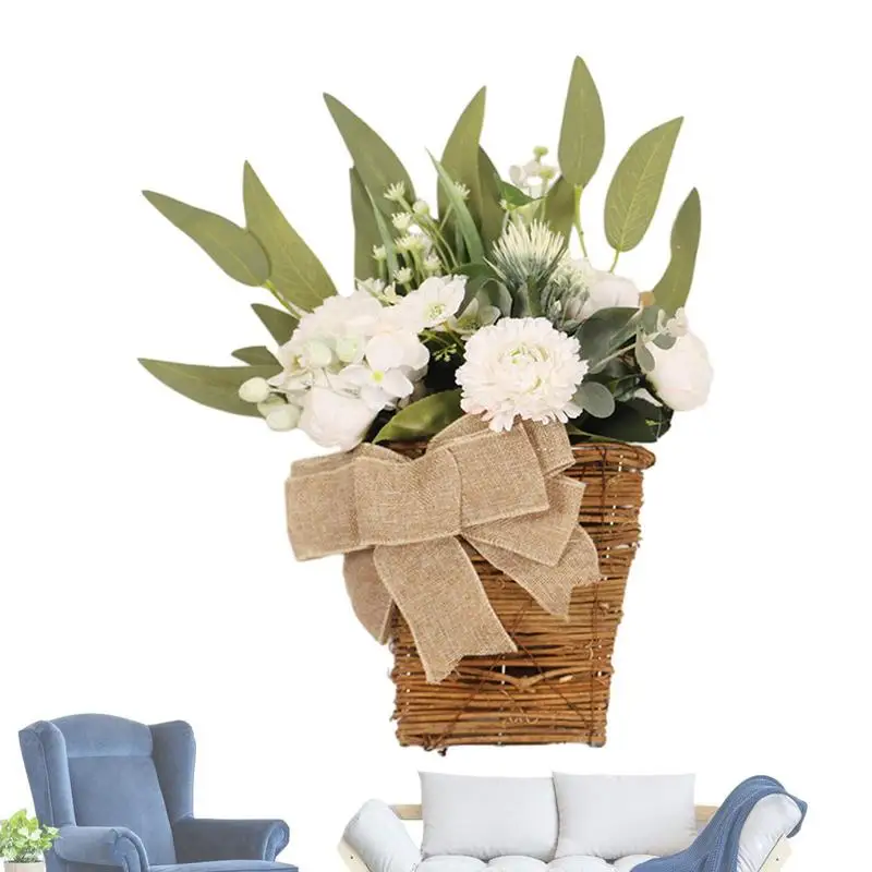 

Basket Wreaths For Front Door Artificial Flower Basket Wreath Spring Welcome Sign For Outdoor Porch Indoor Farmhouse Front Door