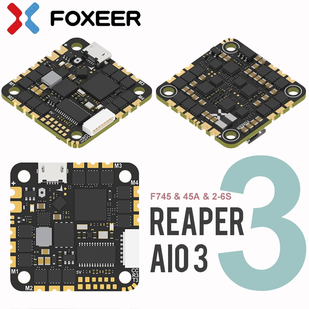 FOXEER Reaper AIO V3 BLHELIS 45A 4 в 1 ESC 2 ~ 6S 5V/2.5A BEC выход OSD Bluejay/BLHeli-S Dshot300/600 для дрона RC FPV Cinewhoop