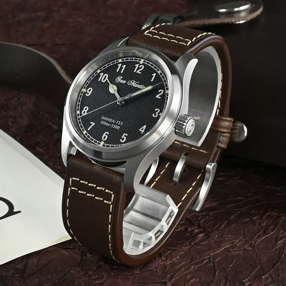 

San Martin Men Quartz Watch RONDA 715 Movement Simple Fashion 20 Bar Waterproof Pilot Men's Wrist Watches 37mm Luminous Casual
