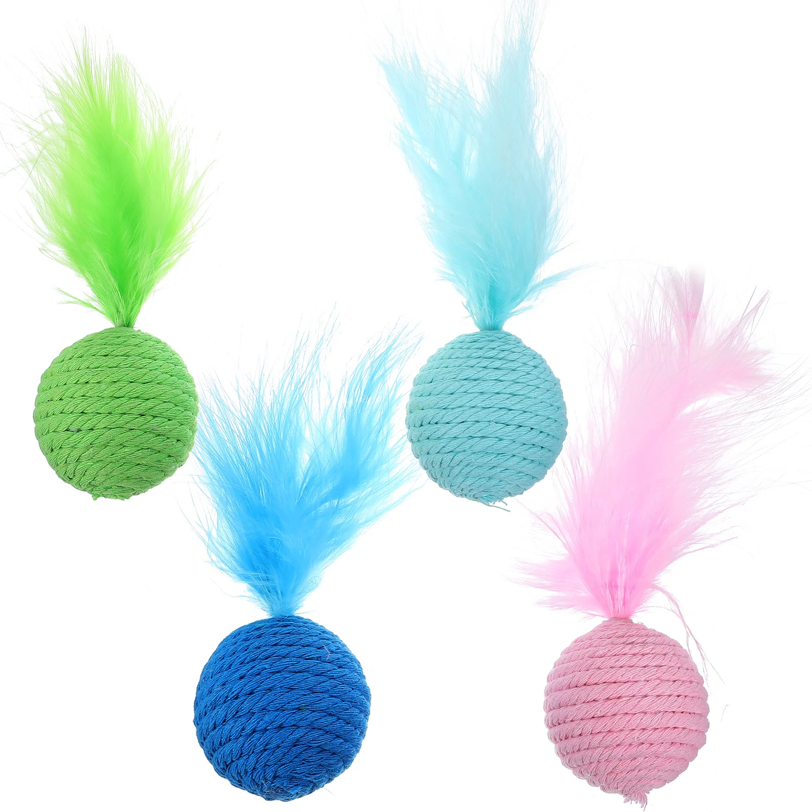 

4pcs Kitten Knitted Ball with Plumes Cat Chewing Balls Cat Interactive Toys