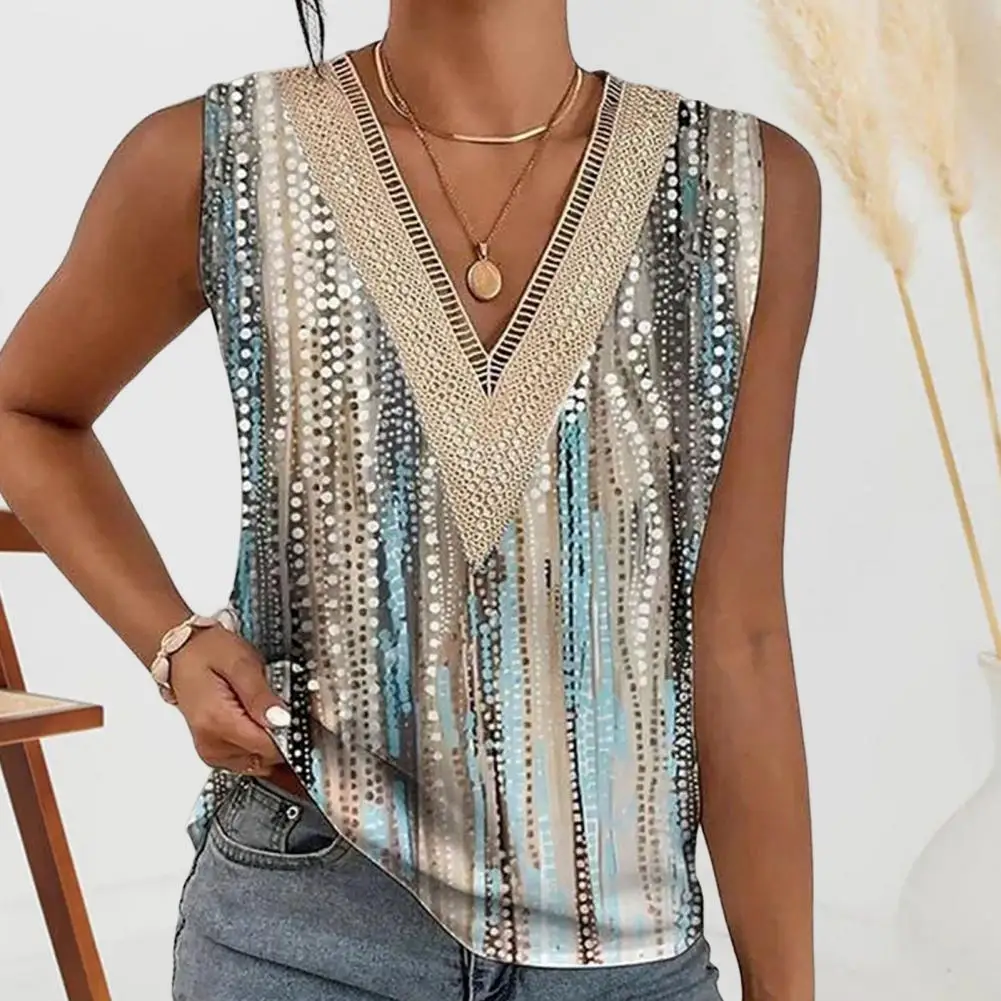 

Lady Top Casual Ladies T-shirt V-neck Striped Women Summer Vest Female Clothes