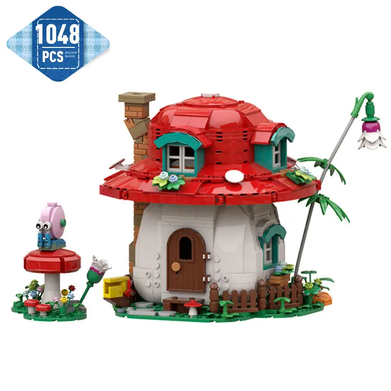 

Moc City Magic Fantasied Mushroom House Building Blocks Set with Lights Fairytale Street View House Bricks Toys for Kid Gifts