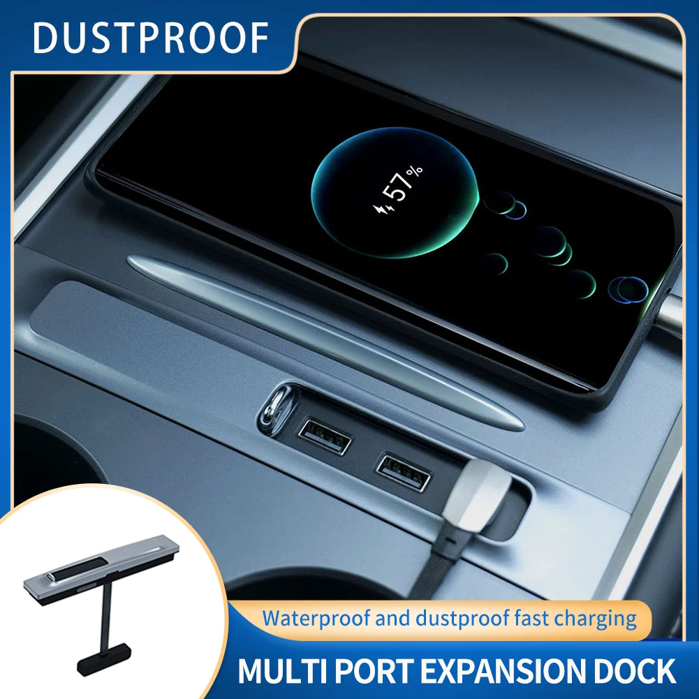 

For Tesla Model 3 Model Y 2021-2022 USB Hub Docking Station 27W Fast Charger 3 Port USB Adapter Charging Power Splitter Extender