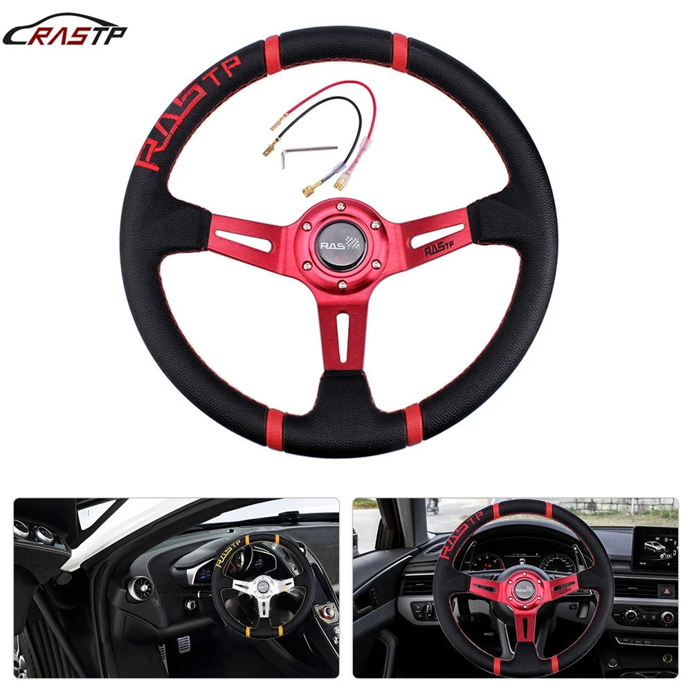 

Pretty leather Aluminum Universal 14inch 350mm Drifting Steering Wheel/Leather Car Steering wheel Handsome Appearance RS-STW026