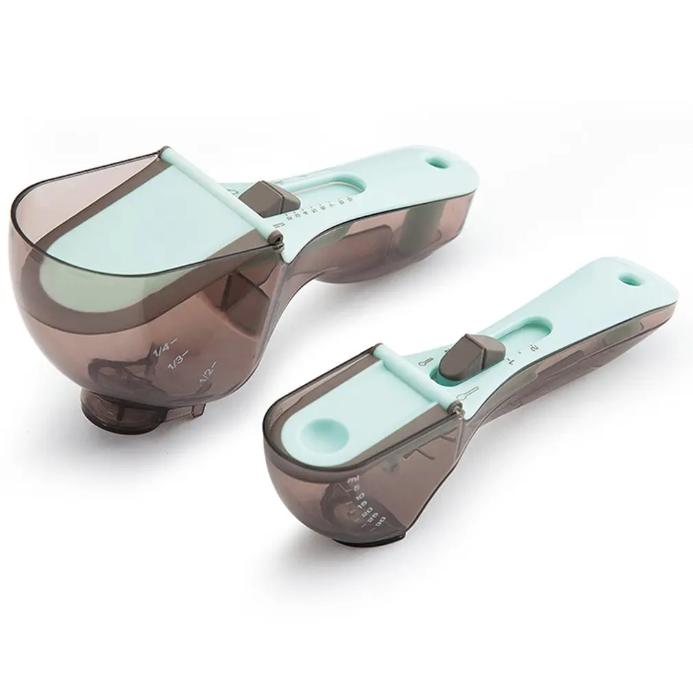 

2PCS Adjustable Scale Spoon Set Comfortable Grip Not Easy To Deform High In Heat Resistance High In Durability
