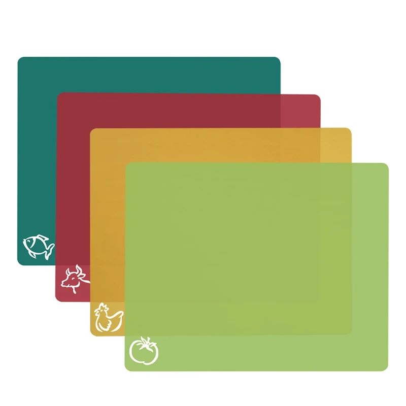 

HOT 4Pcs Flexible Classification Cutting Board Color Coded Set Food-Grade Non-Slip Plastic Kitchen Cutting Mat 38X30.5Cm