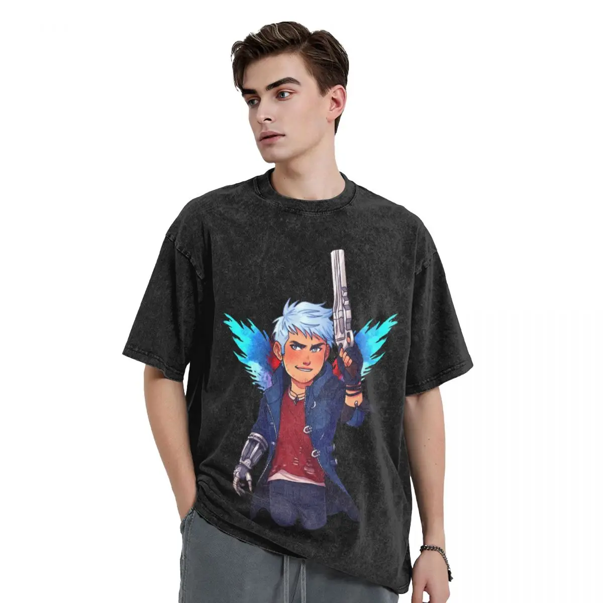 Chibi Nero DMC5 Промытые футболки Уличная одежда Хип-хоп Футболка Devil May Cry Dante Футболки