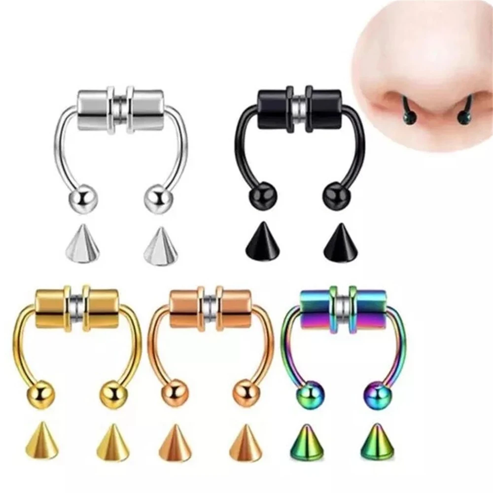 1Pc Stainless Steel Fake Nose Ring Hoop Septum Rings Magnetic Nose Ring Earring for Women Fake Piercing Body Jewelry Non-Pierced