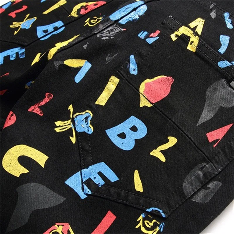 EH·MD® Colorful English Letters Embroidered Jeans For Men's Cotton Soft Small Straight High Street Personalized Slim Pants 2023