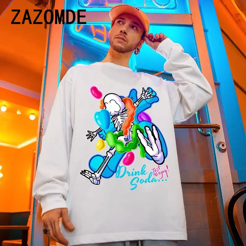 Мужская хлопковая футболка с длинным рукавом в стиле хип-хоп