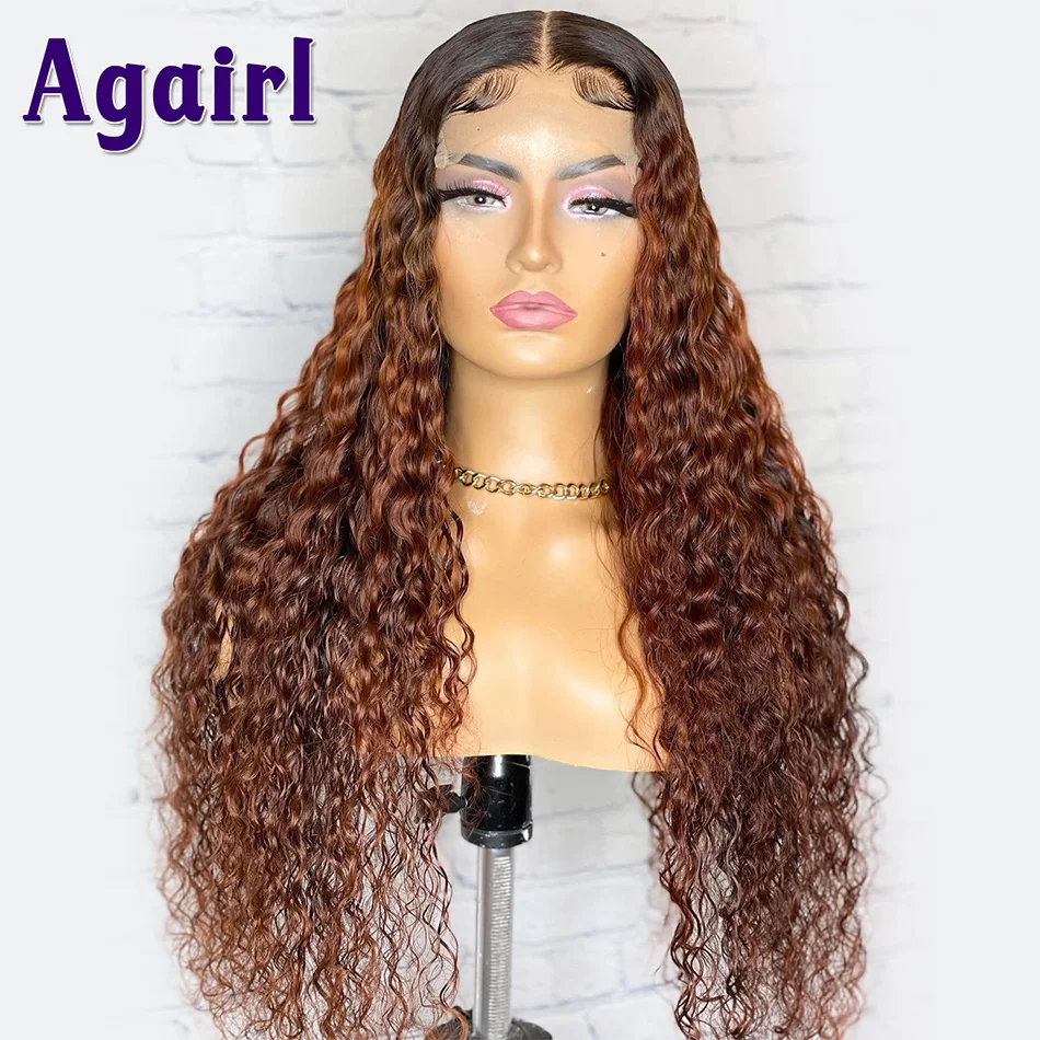 13x6 Ginger Brown Reddish 200% Water Wave Lace Frontal Wig 13x4 Deep Curly Human Hair Wigs for Black Women 5X5 Lace Closure Wig