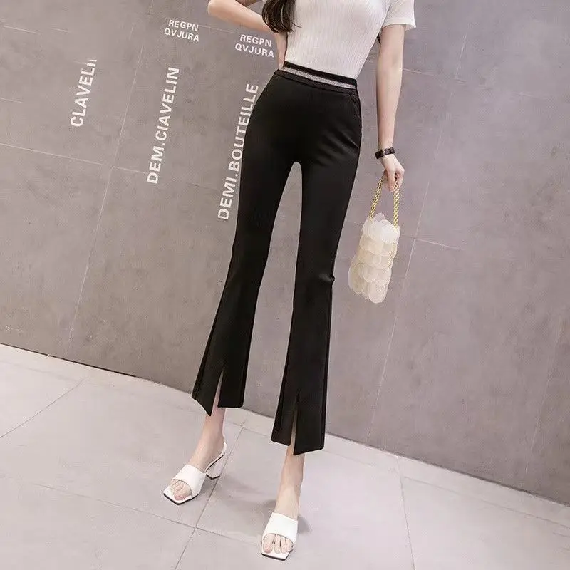 

Women's Vintage Slim High Waist Comfortable Street Pencil Stretch Pants Female Solid Flare Ankle-Length Straight Trousers S43