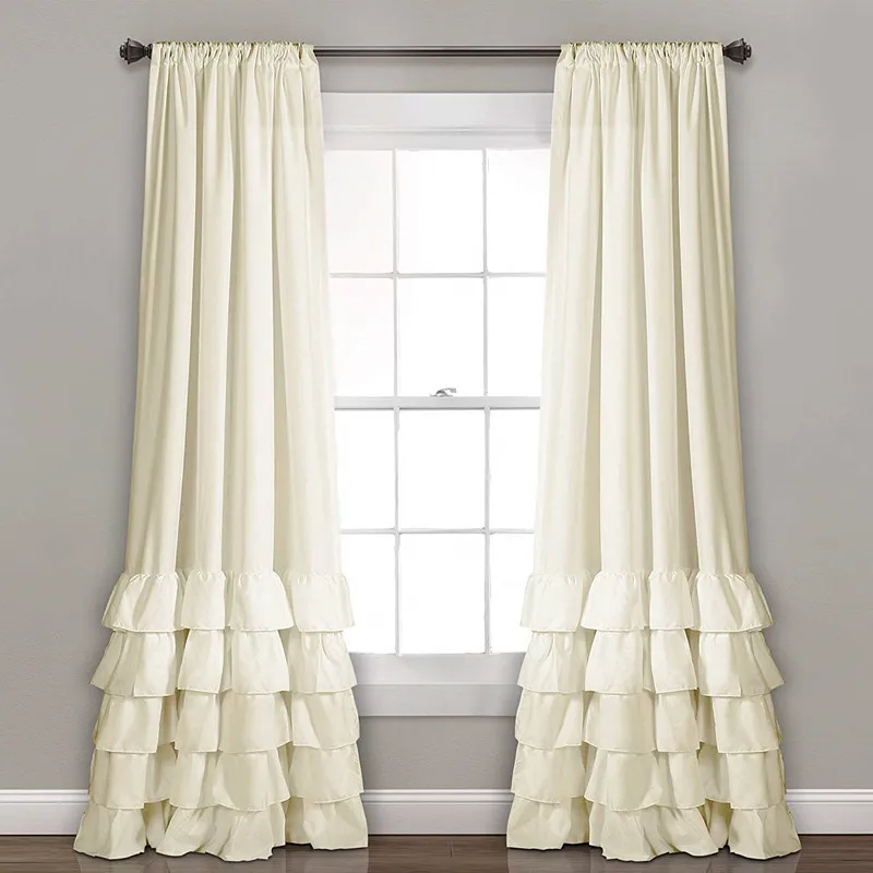 

Simple INS Wind Drapes for Living Room Solid Color Cortina Ruffled Edge Curtains for Bedroom Finished Semi Shading Curtain Home