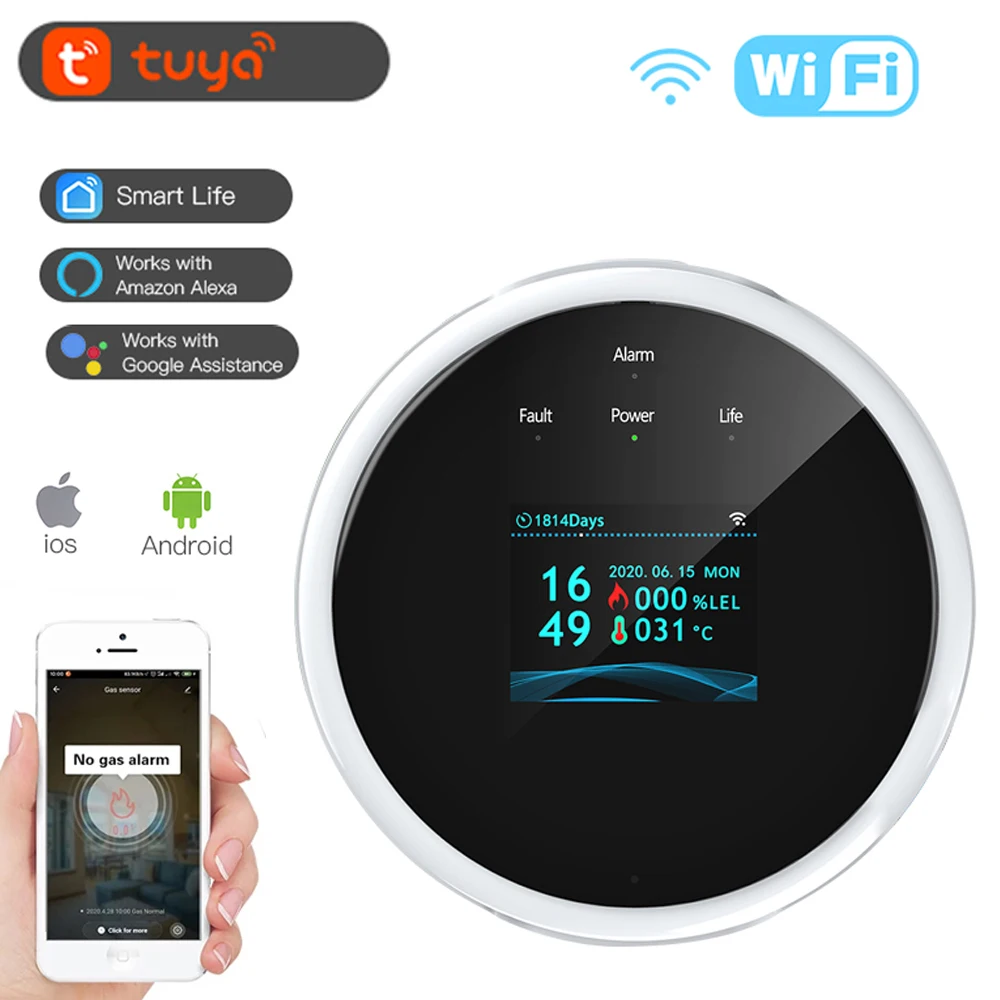 

Tuya WiFi GAS LPG Leak Sensor Temperature Alarm Fire Security Detector APP Control Safety Smart Home Lcd Screen Remote Control