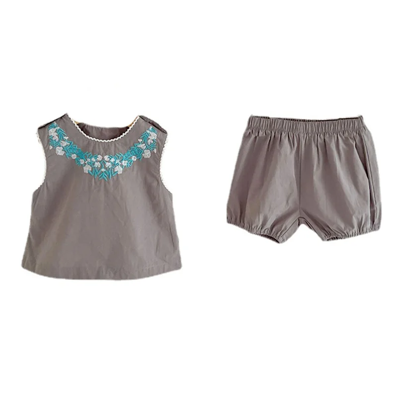 

Summer Ethnic Style Children's Clothing Baby Girl Clothes Boys Embroidery Sleeveless Tops Shorts Two Piece Set Infant Sets