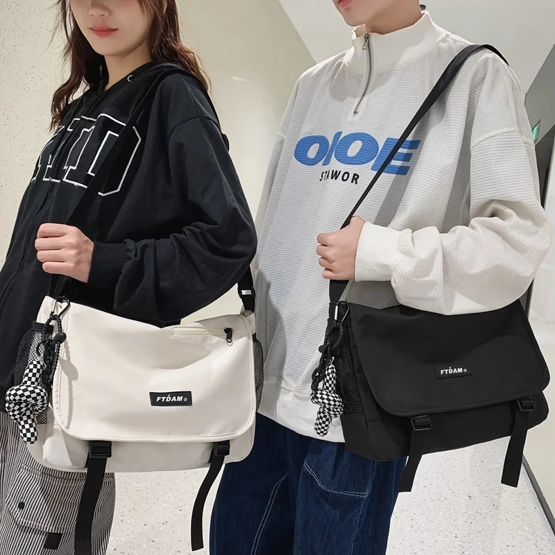 

Холщовая Сумка для женщин и мужчин, нейлоновая тканевая Студенческая сумочка-мессенджер на плечо, большая ранец, модная спортивная книжная сумка