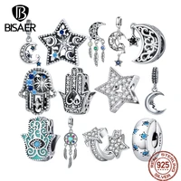 bisaer 925 sterling silver star moon series charm faradays hand zircon beads fit original diy bracelet necklace fine jewelry