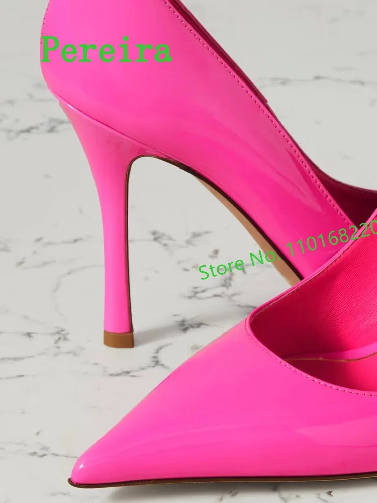 Rose Red Stiletto Pumps Solid Pointed Toe Ankle Strap Buckle Patent Leather Women's Sexy Party Commute Shoes for Free Shipping