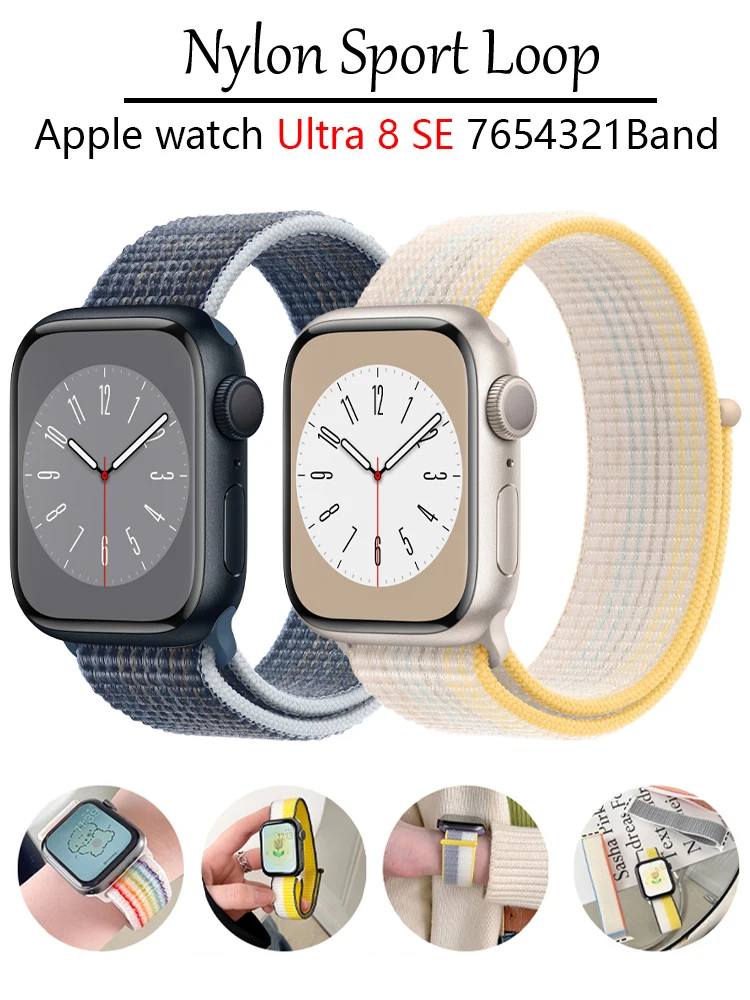 

Nylon Loop Strap for apple watch band 44mm 40mm 45mm 41mm 38mm 42mm 49 44 45 mm Sport bracelet iWatch Series Ultra 8 se 7 6 5 3