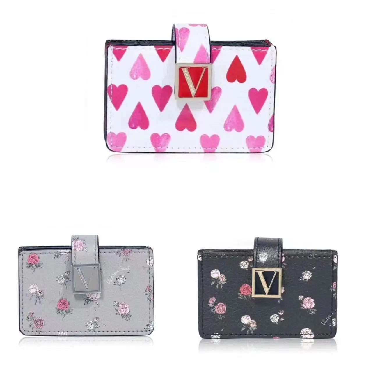 

VS Woman's Key Ring Heart Picture Zipper Card Bag Pocket Travel Accordion Card Holder