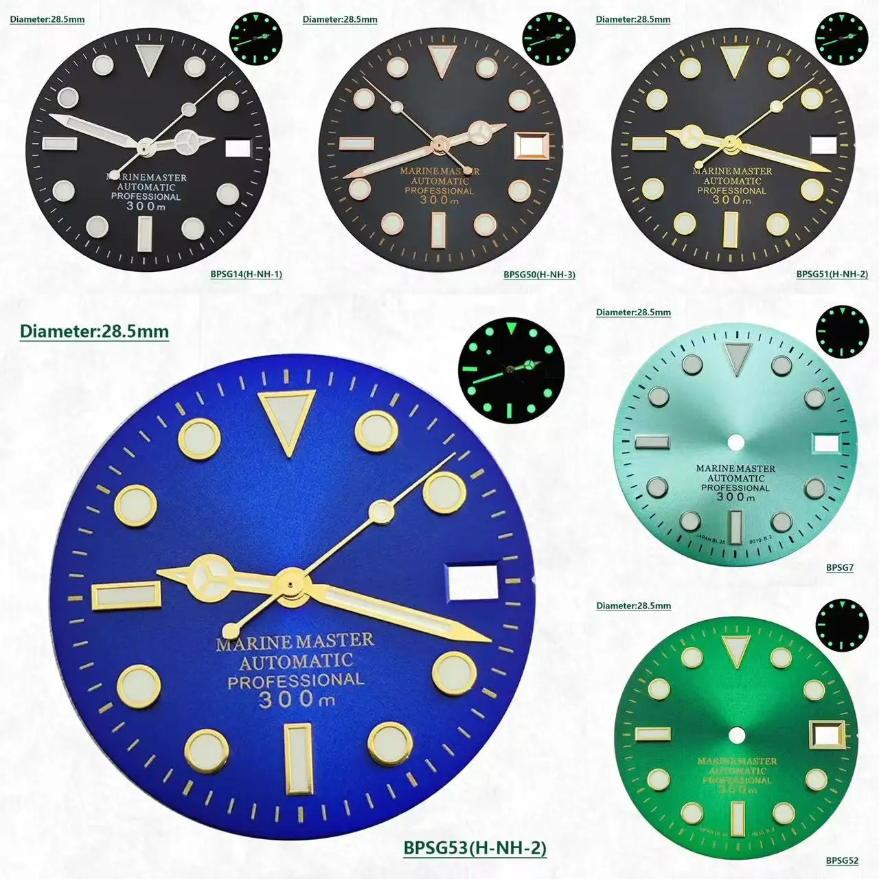 Циферблат SUB 28 5 мм с зеленым свечением Лидер продаж черный зеленый синий