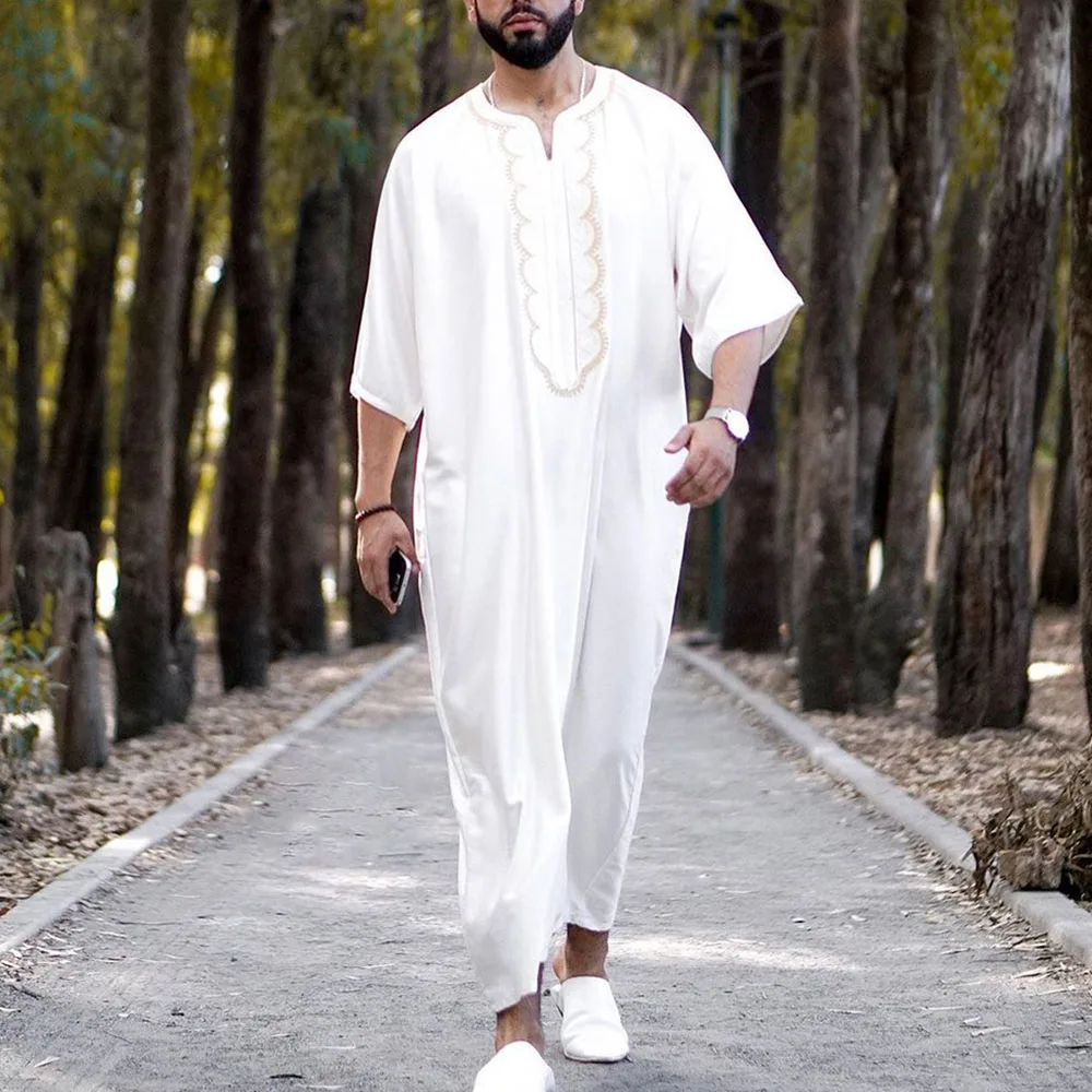 Men's Clothing Kaftan Dress Abaya Long Islamic Color Block Patchwork Djellaba Man Fashion Ethnic Style Men's Arabic Dress
