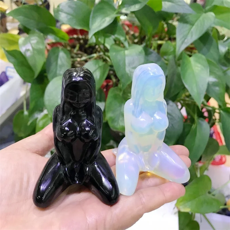 

8.2cm Natural High Quality Crystal Bondmaid Body Carved Lady Statue Healing Energy Gemstone Crafts For Room Decoration 1pcs