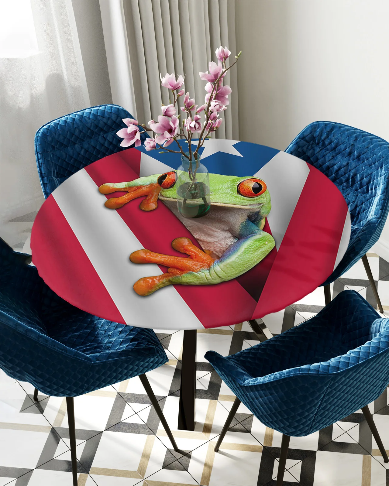 

Puerto Rico Flag Frog Round Rectangular Table Cover Waterproof Elastic Tablecloth For Kitchen Table Cloth Home Decoration