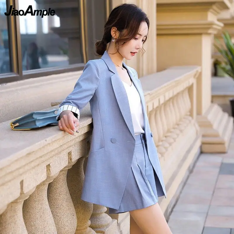 Korean Fashion Professional Wear 2022 Summer New Blazer Vest Shorts Three-piece Women's Five-point Sleeve Suit Coat Pant Set