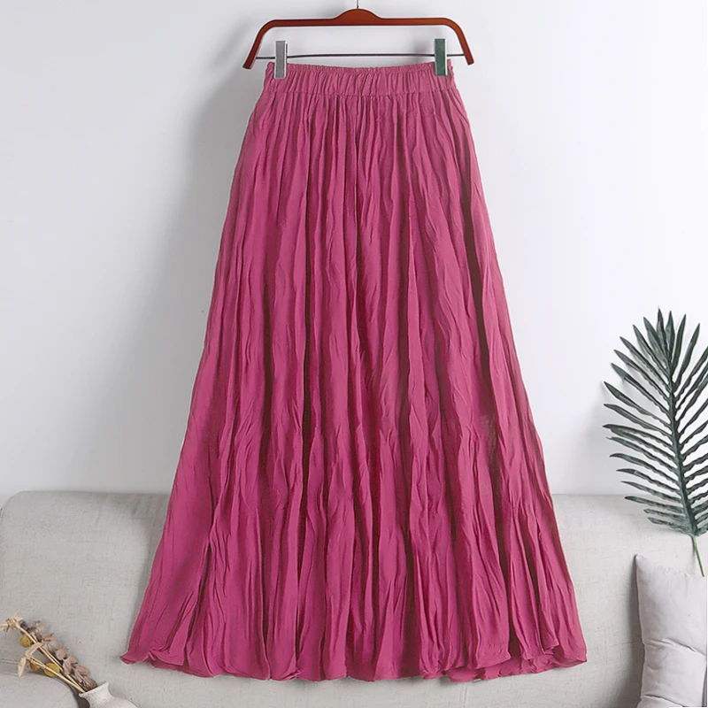 

OHRYIYIE White Green Vintage High Waist Pleated Skirt Women 2023 New Casual Mid Long A Line Skirt Female All Match Skirt Lady