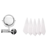 1set bath mirror led cosmetic mirror 1x3x magnification 7pcs towels cotton white soft face hand towels 30x30cm